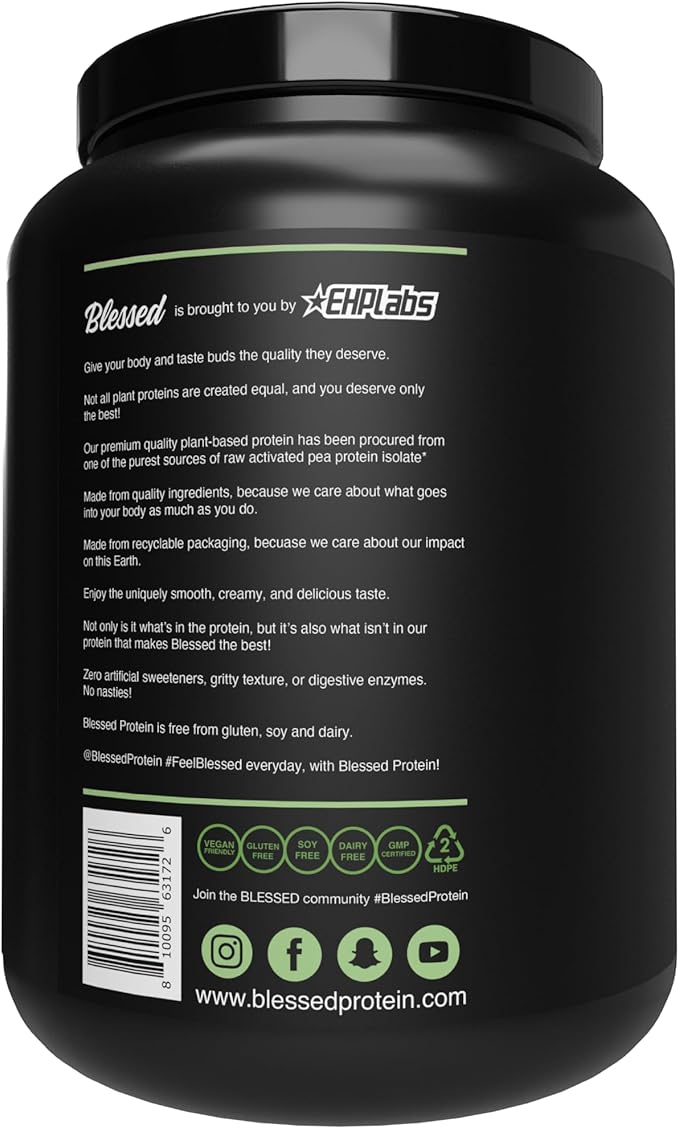 BLESSED Vegan Protein Powder - Plant Based Protein Shake Meal Replacement Powder - 23g of Pea Protein Powder for Women & Men, Dairy Free, Gluten Free, No Sugar Added, 30 Servings (Choc Peppermint)