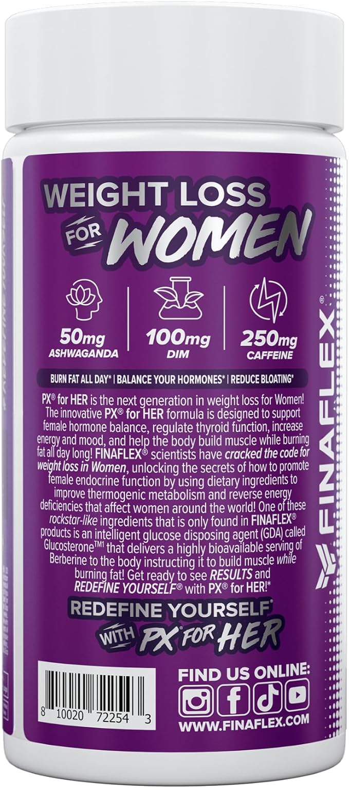 FINAFLEX PX for HER - 60 Capsules - Improves Thermogenic Metabolism with Caffeine, Ashwagandha & DIM - 30 Servings