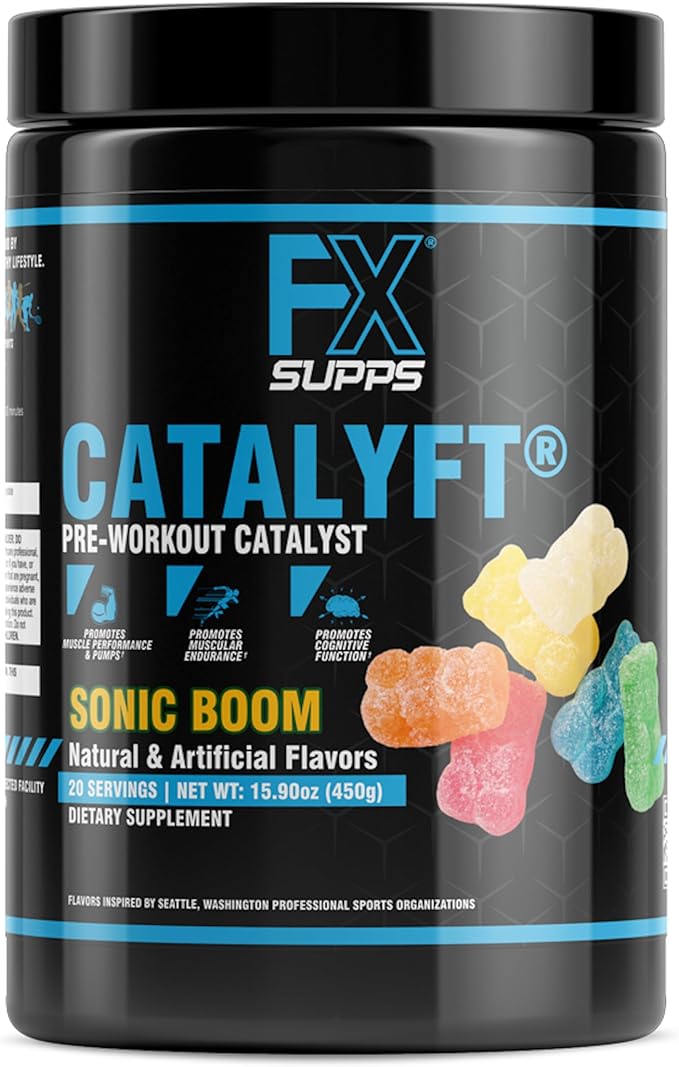 Catalyft Pre-Workout Powder Drink for Men and Women, Sonic Boom | Mix with Creatine, Caffeine & Beta-Alanine | Best for Energy Pump, Muscle Gain and Focus, 20 Servings (1-Pack)
