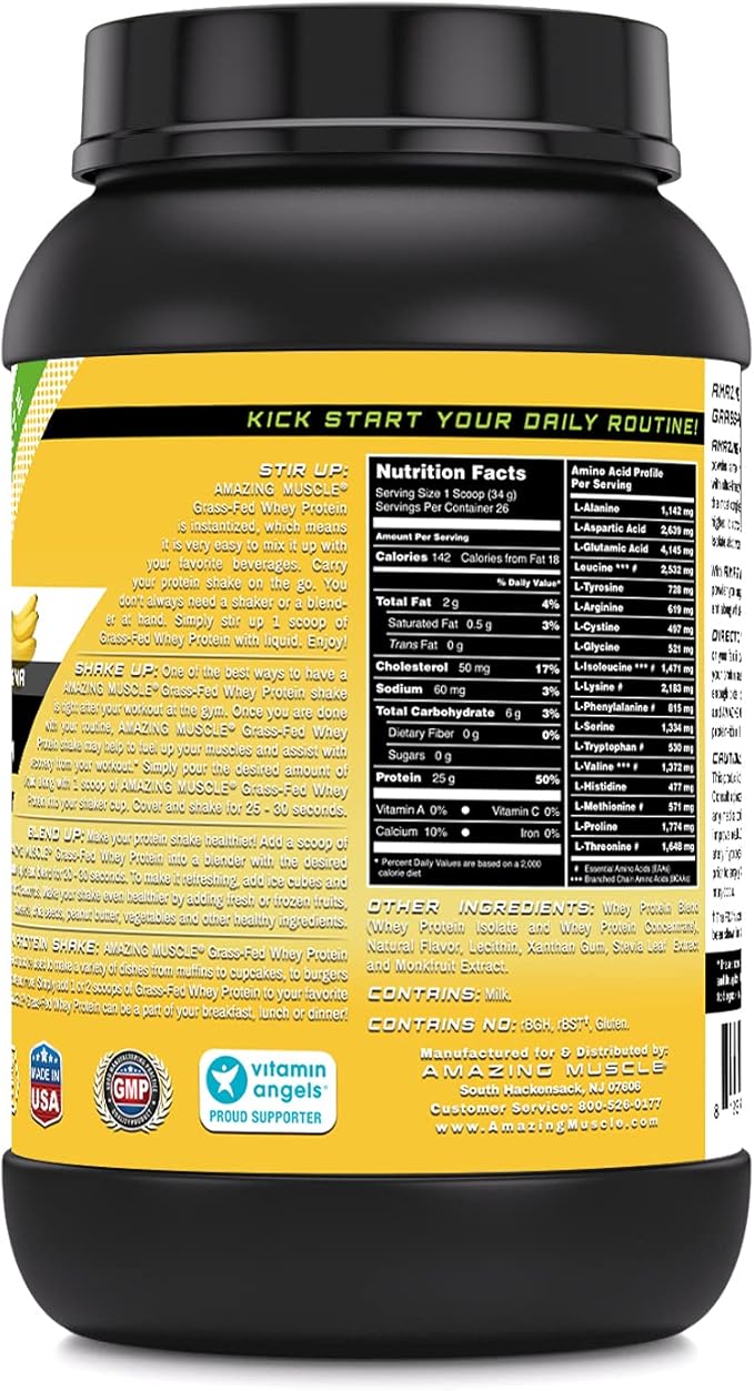 Grass FED Whey Protein 2 Lbs (Non-GMO, Gluten Free) -Made with Natural Sweetener and Flavor - rBGH & RBST Free -Supports Energy Production & Muscle Growth* (Banana)