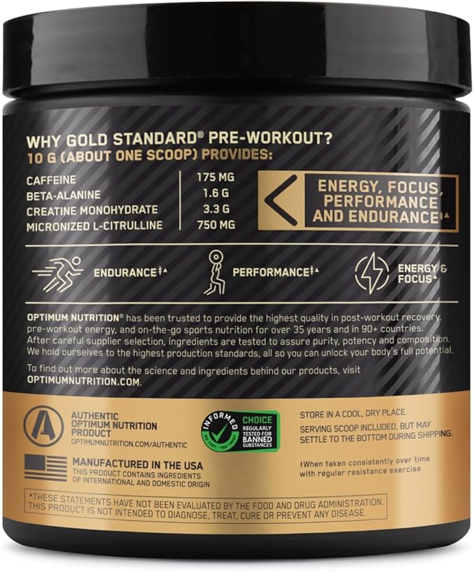 Optimum Nutrition Gold Standard Pre-Workout, Vitamin D for Immune Support, with Creatine, Beta-Alanine, and Caffeine for Energy, Keto Friendly, Blueberry Lemonade, 30 Servings (Packaging May Vary)