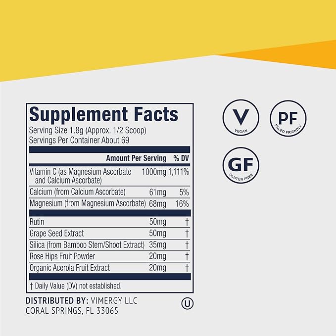 Vimergy Micro-C Immune Power TM* - Travel Size, 69 1000mg Servings – Gentle Form – Antioxidant Phytonutrients – Immune & Nerve Support – Benefits Bone & Cartilage – Gluten-Free, Kosher, Vegan (125g)