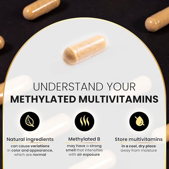 Methylated Multivitamin for Men and Women | Methyl B12, Methylfolate, 5-MTHF, Vegan, Iron-Free, Energy & Immune Support | 60 Vegetable Capsules | Manufactured in The USA