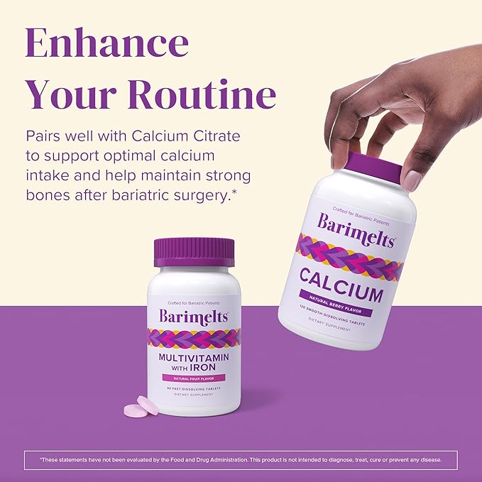 Barimelts Bariatric Multivitamin with Iron - 60 Fast-Dissolving Tablets (1-Month Supply) - Sugar-Free Bariatric Vitamins for Women, Natural Fruit Flavor