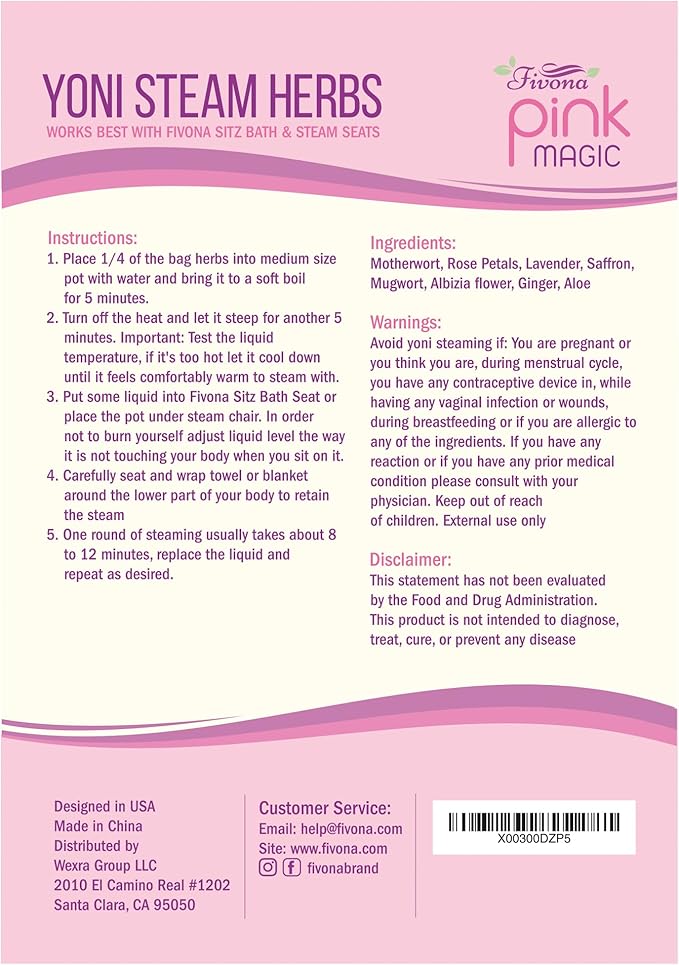 Fivona Yoni Steam Kit 2-in-1 Bundle of Steaming Seat with Pink Premium Herbs Bundle - at Home V-SPA Cleansing Set for Toilet Bowl - Detox and Rejuvenate with All-Natural Herbal Therapy
