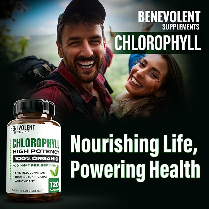 Benevolent Chlorophyll Capsules 700mg - 100% Natural + Ultra Chlorophyll 20x Potency Concentration for Energy Boost, Immune Support, Internal Deodorant, Skin Health, Non-GMO, 120 Capsules
