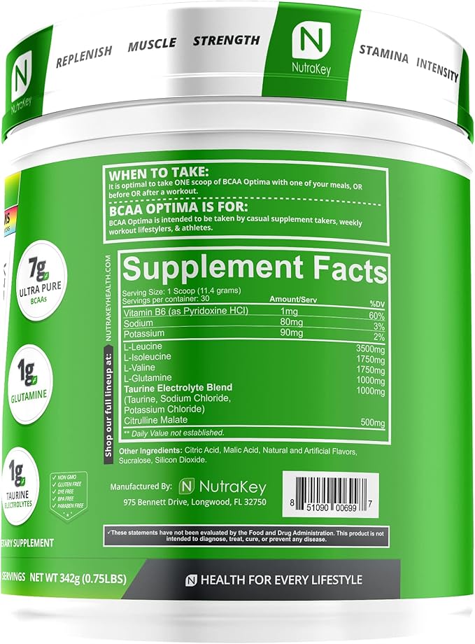 NutraKey BCAA Optima Post Workout Recovery Complex, No Sugar, No Carb, Recovery Aid, Sour Gummy Worms