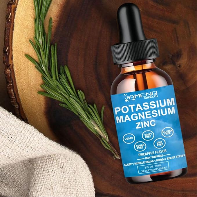 Potassium Magnesium Supplement Liquid w/ 500mg Triple Complex Magnesium & Potassium 99mg Plus Bromelain, Ashwagandha,D3 B6 & Zinc for Leg Cramps& Muscle Health, Cortisol Balanced & Zzz, Non-GMO