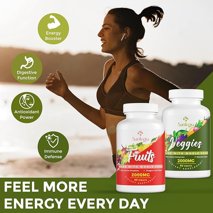 2000 MG Fruits and Vegetables Supplements, Natural Balance Over 35+ Fruits and Vegetables, 100% Whole Food Superfoods Fruit and Veggies Supplement, Energy Balance, Sugar-Free, Vegan, 120 Tablets