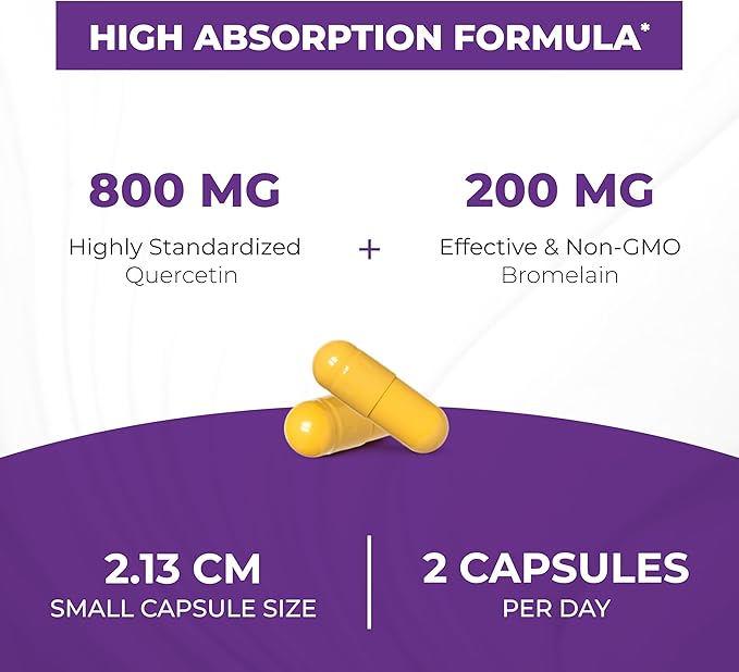 Sandhu's Quercetin with Bromelain 1000mg Per Serving 120 Count Vegetarian Capsules Bioflavonoids Supplement Complex Supports Immune, Cardiovascular & Respiratory Health