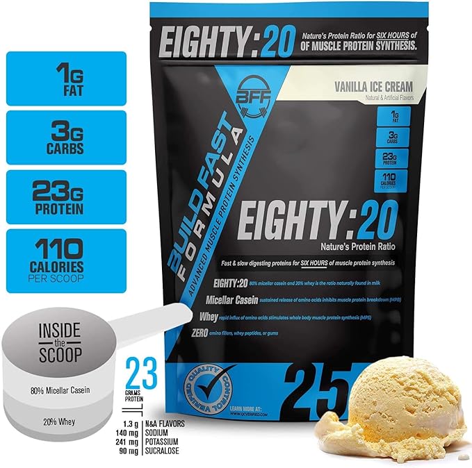 Eighty:20 Protein Powder Casein & Whey Blend | Fast & Slow Digesting Proteins for 6 Hours Muscle Protein Synthesis for Men & Women | Keto Friendly & Great Tasting (Cinn-A-Doodle Crunch)
