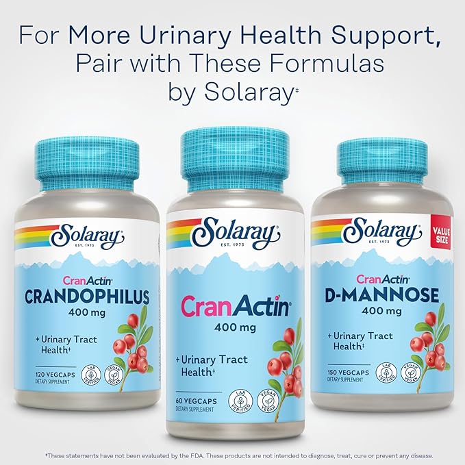 SOLARAY CranActin Cranberry Extract 400 mg - Cranberry Supplements for Women and Men - Bladder and Urinary Tract Health Support with Vitamin C - Vegan, 60-Day Guarantee, 60 Servings, 60 VegCaps