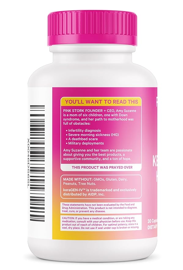 Pink Stork Keratin Hair Loss Supplement for Women - Clinically Studied KeraGEN-IV for Hair Care, Thinning, Shedding and Beauty - Hair Skin and Nails Support - Postpartum Hair Growth - 30 Capsules