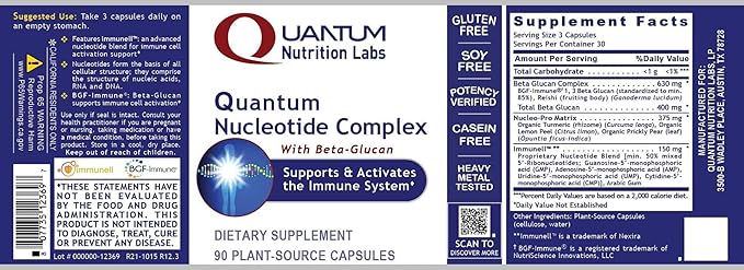 QNL Quantum Nucleotide Complex - Immune Support Supplement with Nucleotides & Beta Glucans - Organic Immunity Support - Natural Energy Supplement - 90 Plant-Based Capsules