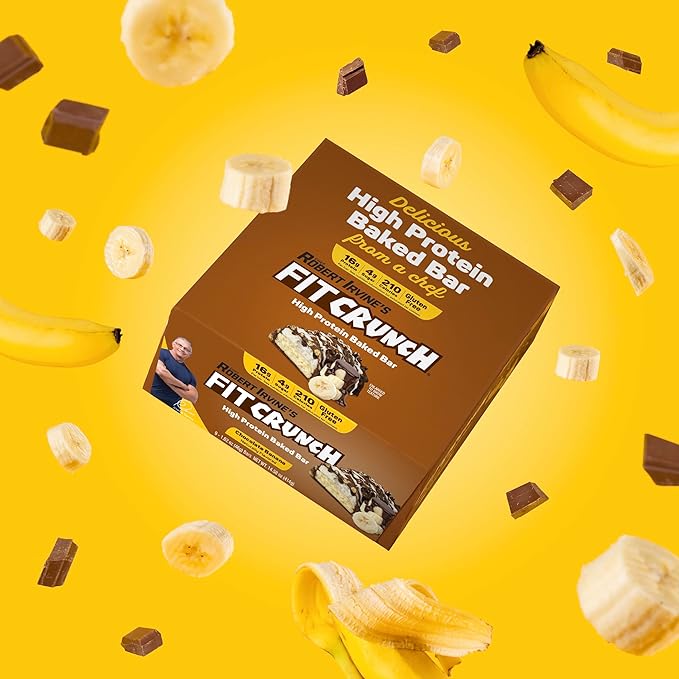 FITCRUNCH Snack Size Protein Bars, 6-Layer Baked Bar, 4g of Sugar, Gluten Free & Soft Cake Core (9 Bars, Chocolate Banana)