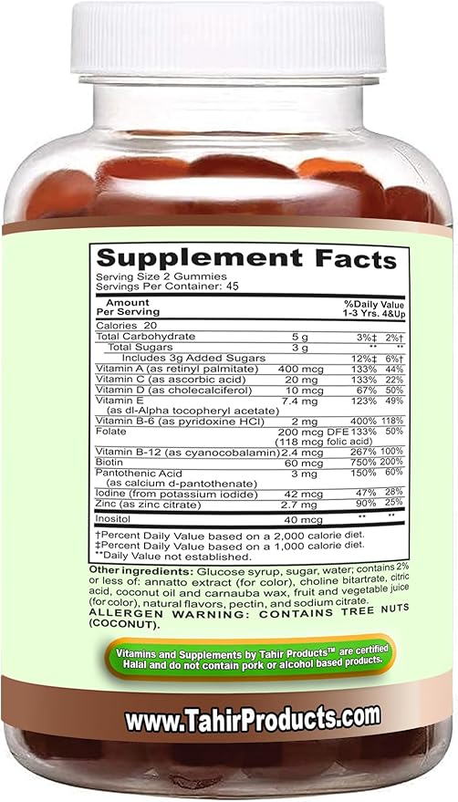 Tahir Halal Multivitamin Gummies for Children. Made in USA - Certified Halal