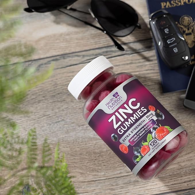 Zinc Gummy for Adults 50mg, Max Strength Bone, Skin & Immune Support Zinc Gummies, Vegan, Non-GMO & Gluten Free, Immune Health Support, Nature’s Antioxidant Chewable Zinc Vitamins - 120 Gummies