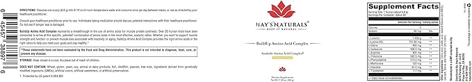 Hay's Naturals BuildUp - Advanced Amino Acid Complex | BCAA Powder with All Essential Amino Acids for Lean Muscle Growth, Enhanced Strength & Recovery | 30 Servings |Natural Lemon Flavoring