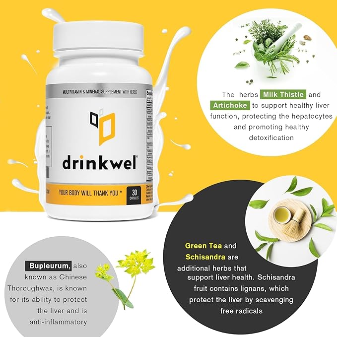 drinkwel for Liver Support & Detox Multivitamin, 90 Count (Pack of 1)