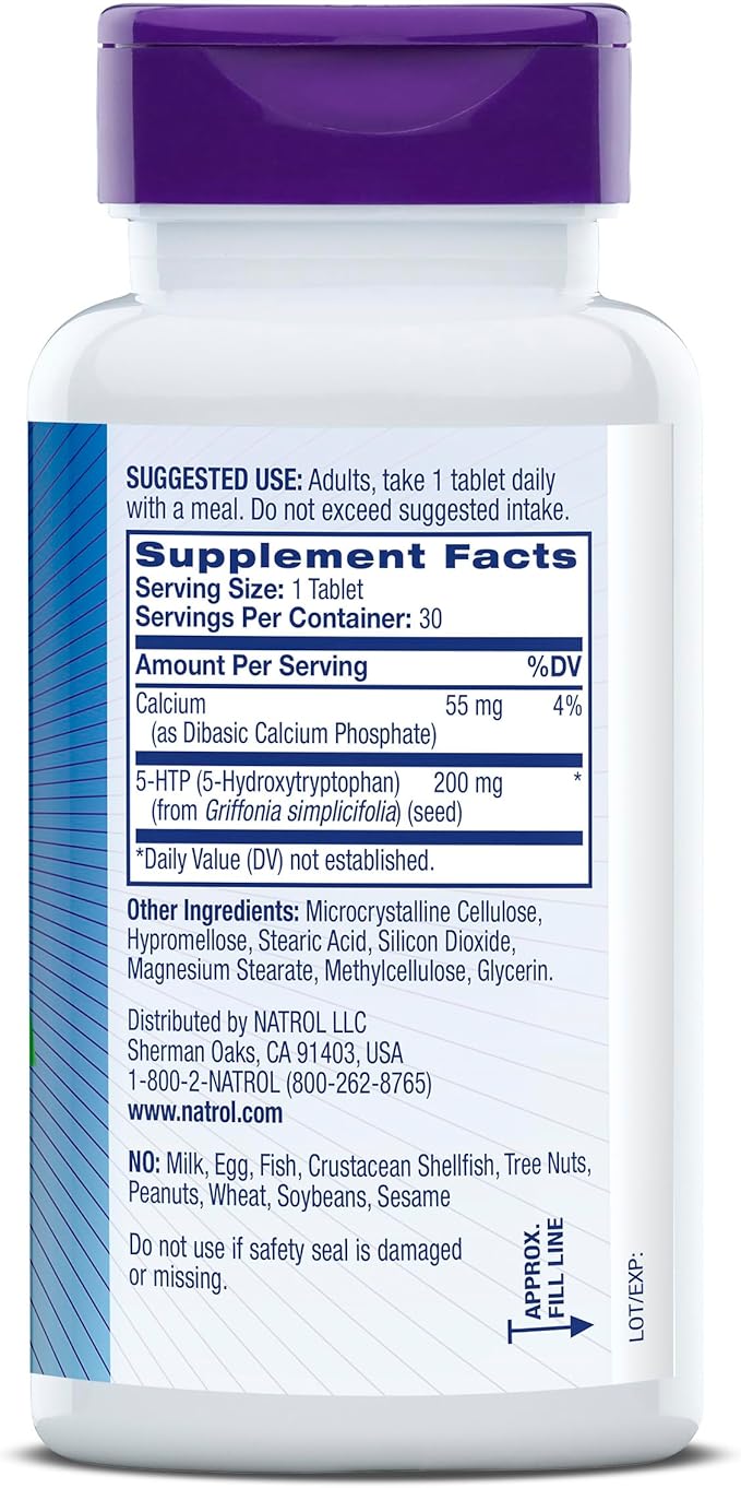 Natrol Mood + Stress 5-HTP 200mg Time Release Tablets, 30 Count, 30 Day Supply