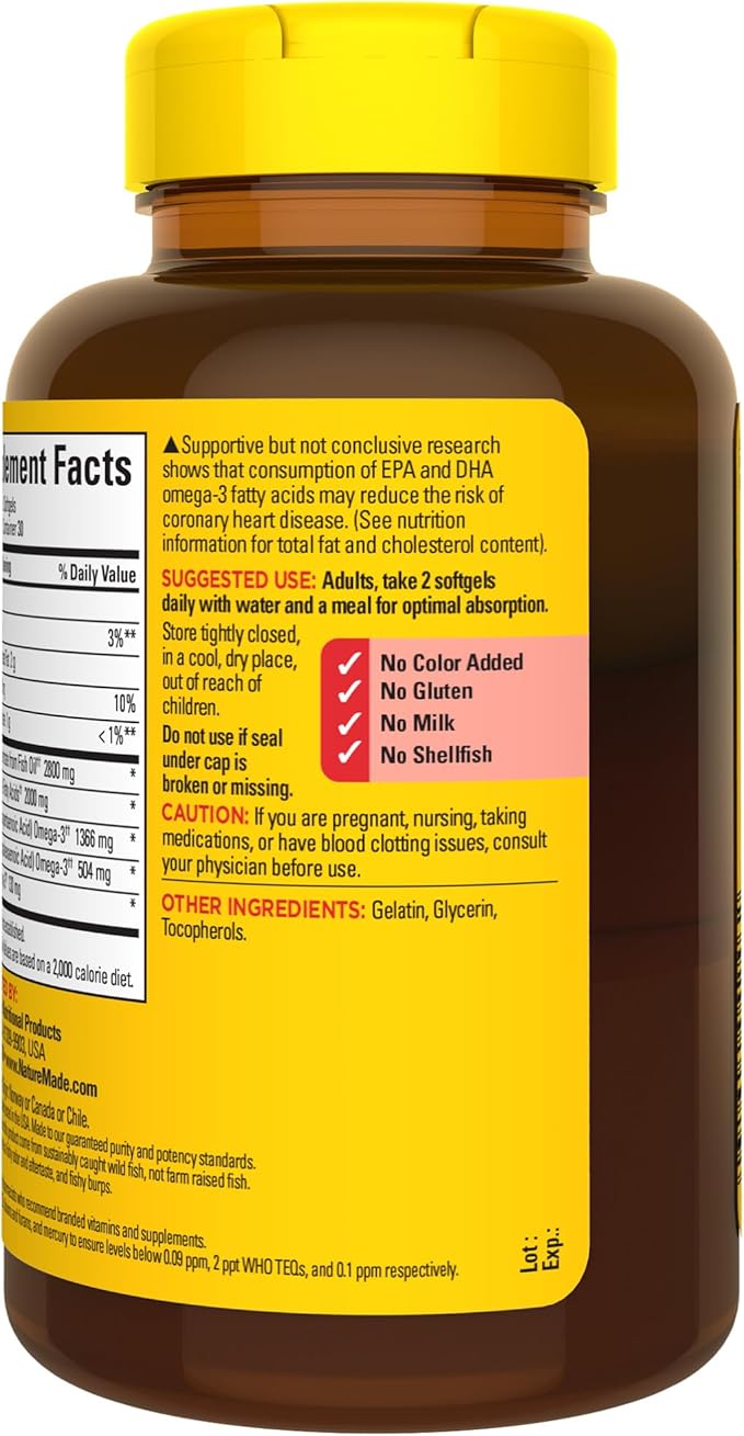 Nature Made Extra Strength Omega 3 Fish Oil 2800 mg per serving, Fish Oil Supplements as Ethyl Esters, Omega 3 Supplement for Healthy Heart, Brain, Eyes, and Mood Support, 60 Softgels, 30 Day Supply