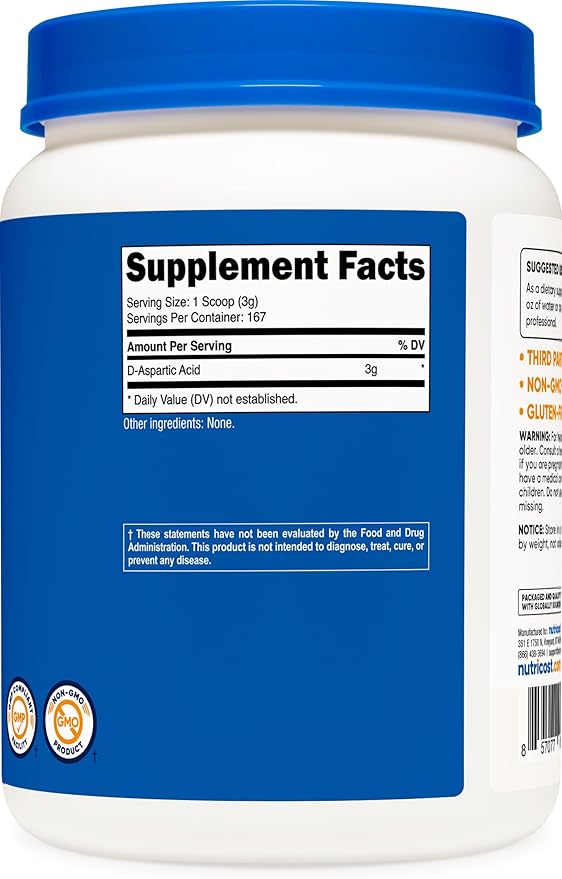 Nutricost D-Aspartic Acid (DAA) Powder 500G - DAA Supplement