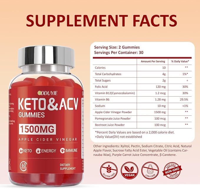 (3 Pack) Apple Cider Vinegar Gummies | Keto ACV Gummies for Energy with Vitamin B6 & B12 | ACV Supplement | Apple Flavor | 60 Vegan Gummies for Women and Men