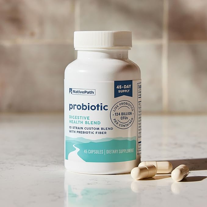 NativePath Daily Probiotic, 10-Strain Custom Blend Probiotics Supplement for Men and Women, 82 Billion CFUs - 45 Count