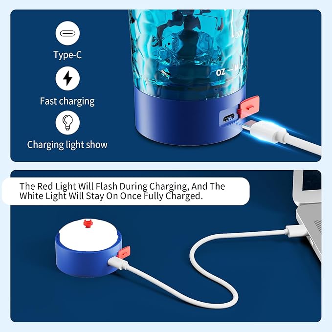 Electric Protein Shaker Bottle, 24oz Lockable Electric Blender Cup, Tritan USB Rechargeable Protein Shake Mixer, Blender Shaker Cups for Protein Shakes, Blue