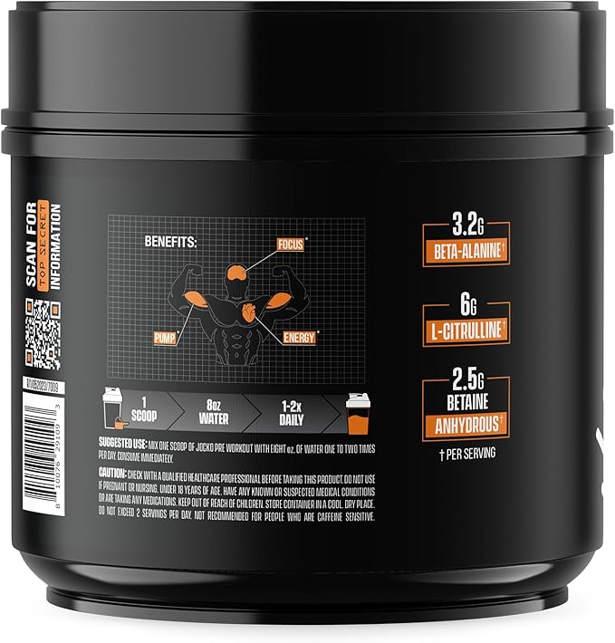 Jocko Fuel Ultimate Pre Workout Powder - Pre-Workout Energy Powder Drink for Men & Women - High Stim Sugar-Free Nootropic Blend to Support Muscle Pump, Energy, & Recovery 200mg Caffeine Sour Peach