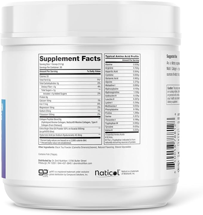 DR. EMIL NUTRITION Multi Collagen Peptides Plus - Peppermint Tea Flavor | 9g Collagen + Hyaluronic Acid | Skin, Hair, Nails & Joint Support | Paleo & Keto-Friendly, Non-GMO, 390g