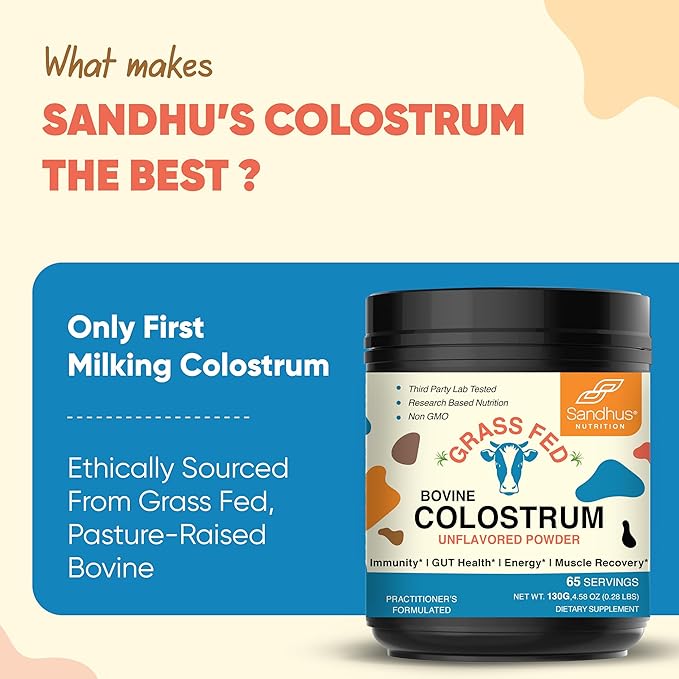 Grass Fed Bovine Colostrum Powder For Humans, Adults | 65 Servings Cows Supplement | High IgG For Best Gut Health | Immunity & Muscle Recovery Support | Unflavored Moo Superfood For Men & Women