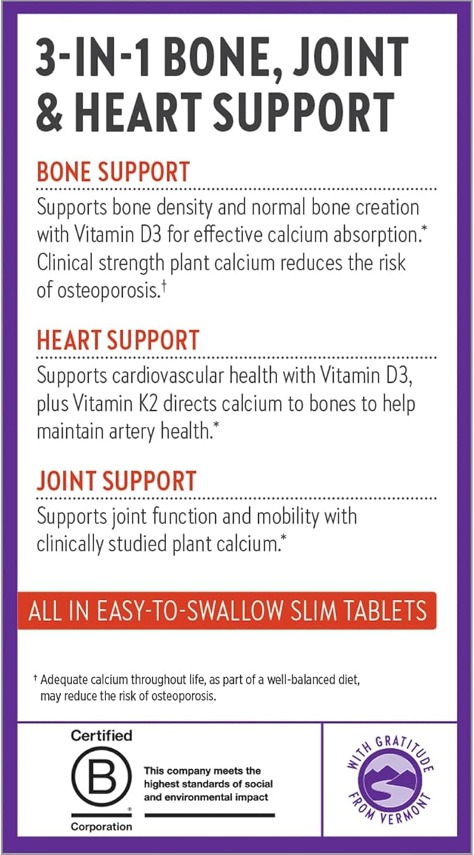 New Chapter Calcium Supplement - Bone Strength Organic Calcium with Magnesium, Vitamin D3+K2, 70+ Trace Minerals for Bone Health, Gluten Free, Easy to Swallow Slim Calcium Tablets - 60 Count