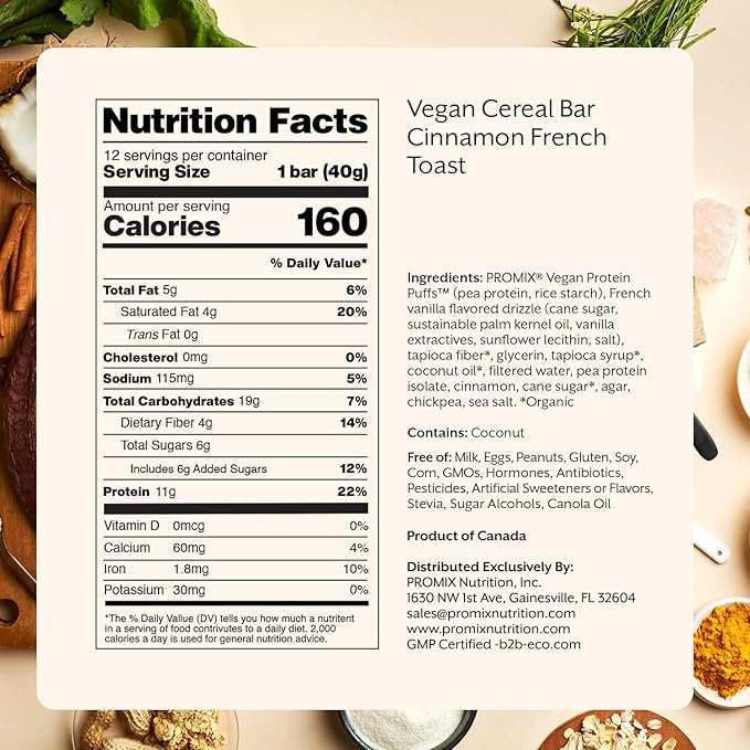 Promix Nutrition Vegan Protein Puff Bars | High Protein, Low Calorie Marshmallow Crispy Treat | Kosher, Soy Free - Cinnamon French Toast