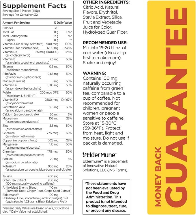 Pureboost Immune Clean Energy Booster, Refreshing Energy Drink Mix and Immunity Supplement with Elderberry, 1,200 mg Vitamin C, Vitamins A + D, and Zinc. Sugar-Free Energy (Tangerine Twist, 30 Count)