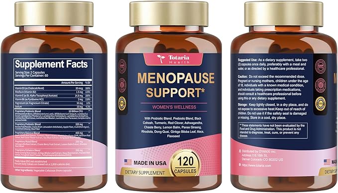 Menopause Supplements for Women, Multibenefit & Complete Black Cohosh for Hot Flashes, Night Sweats & Hormone Balance for Women, with Probiotics, DIM, Vitex, Dong Quai, Red Clover and More, 120 Caps