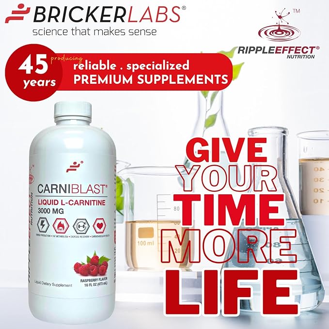 CARNIBLAST Liquid L-Carnitine 3000mg, Premium L Carnitine Carnipure, Energy Nutrition, Energy Supplement and Energy Booster, Raspberry, 16 fl oz
