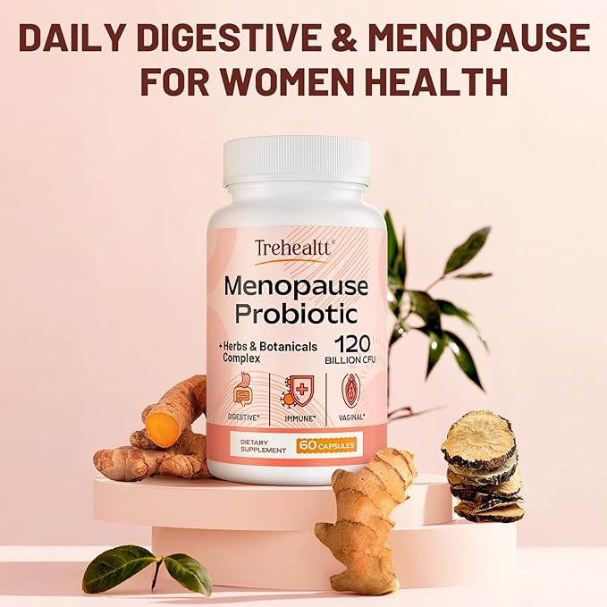 Menopause supplements for women, 120 Billion CFU Probiotic, 13-in-1 Herbs & Botanicals Complex, for Hormone Menopause, Hot Flashes, Night Sweats, Mood Swings, Sleep Disturbances, Vegan, 60 Capsules