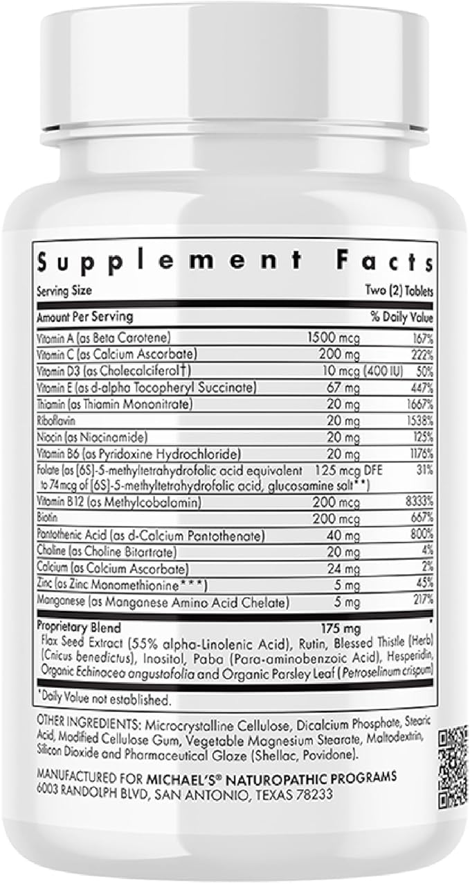 MICHAEL'S Health Naturopathic Programs Pre-Teen Girls - 30 Vegetarian Tablets - Daily Multivitamin for Healthy Growth & Development - Kosher - 15 Servings