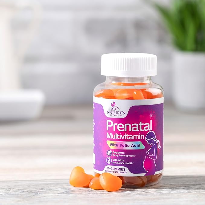 Prenatal Gummy with Folic Acid, Prenatal Vitamins and Minerals for Fetal Support, Vitamin A, C, D3, B12, B6 & Folate, Prenatal Multivitamin for Pregnant & Nursing Women - 60 Gummies, 30 Day Supply