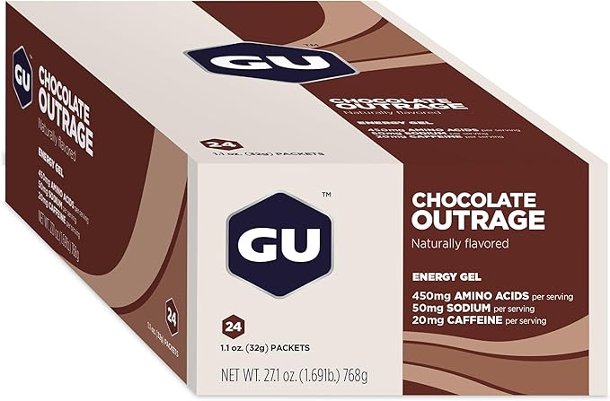GU Energy Original Sports Nutrition Energy Gel, Vegan, Gluten-Free, Kosher, and Dairy-Free On-the-Go Energy for Any Workout, 24-Count, Chocolate Outrage