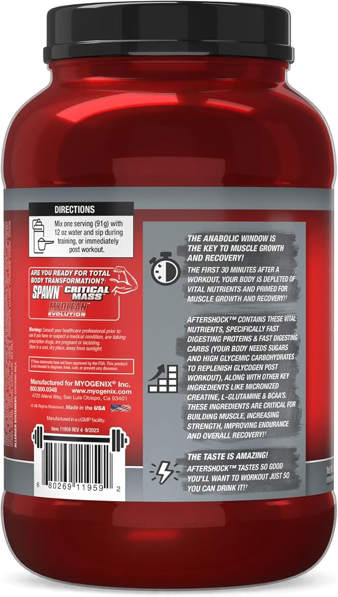Myogenix Aftershock Post Workout, Unlimited Muscle Growth | Anabolic Whey Protein | Mass Building Carbohydrates | Amino Stack Creatine and Glutamine Plus BCAAs | Shockolate Milk - 2.64 LBS
