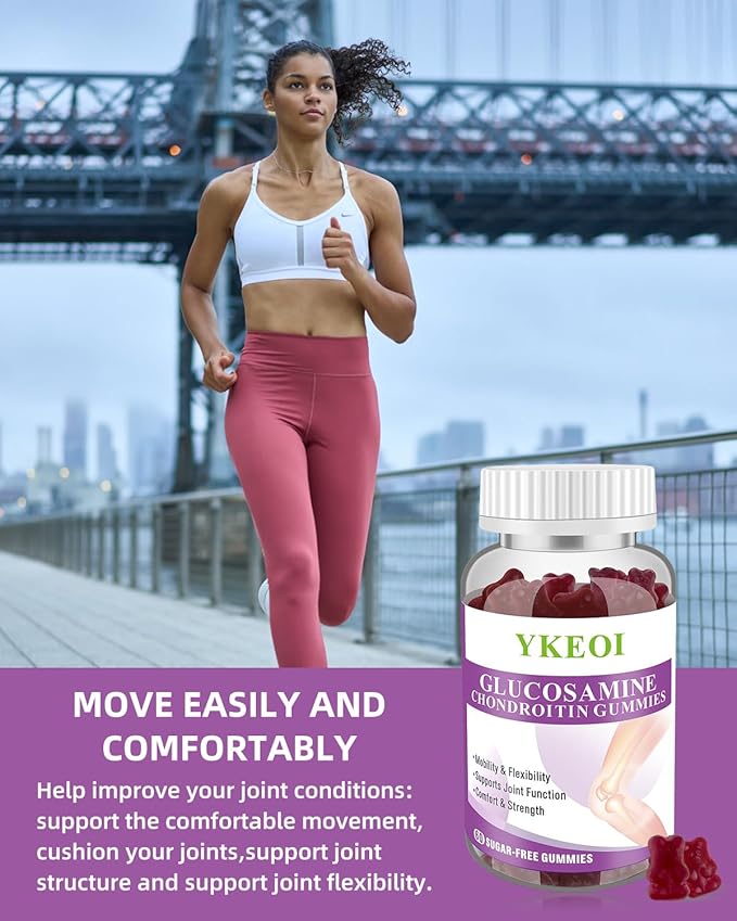 Sugar Free Glucosamine Chondroitin Gummies with MSM &Calcium,Joint Support Gummies for Men and Women,Cartilage & Immune Support Supplement,Mobility, Comfort, Flexibility Support- (1 Pack)