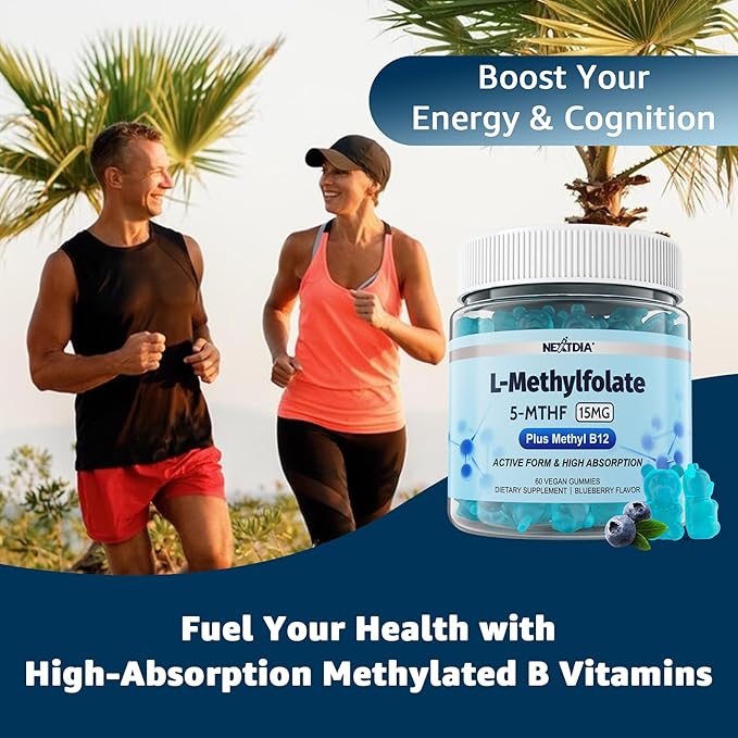 L-MethylFolate 15mg & Methyl B12 Gummies, Methylated B1, B2, B6 Multivitamins - Active 5-MTHF & High Absorption - Supports MTHFR Gene, Cognition, Homocysteine Levels, Folate Metabolism, Vegan, 120 Cts