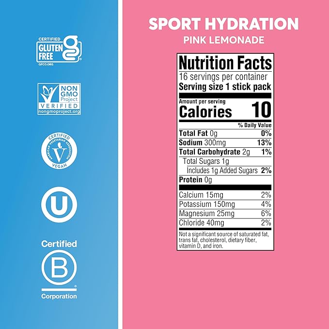 Nuun Sport Electrolyte Powder Packets - Pink Lemonade Flavor, 5 Essential Electrolytes for Hydration, Easy Open Drink Mix with Magnesium, 1g Sugar, Non GMO, Vegan, 16 Single Serving Sticks