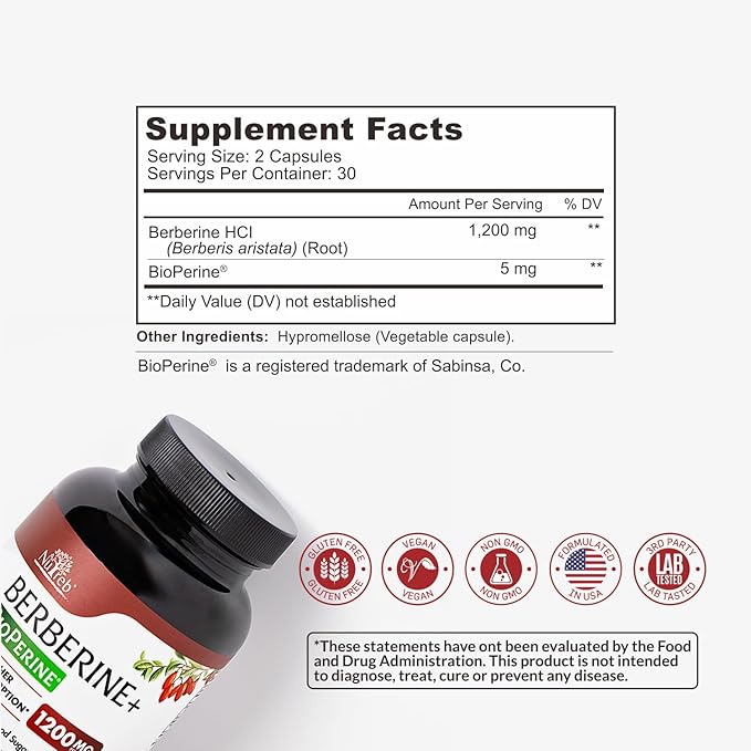 Berberine Supplement 1200mg - 5X Higher Absorption - Ultra Pure 98% Berberine HCL - Healthy Weight Management, Immune Support - Non GMO, Manufactured in USA - 60 Vegan Capsules