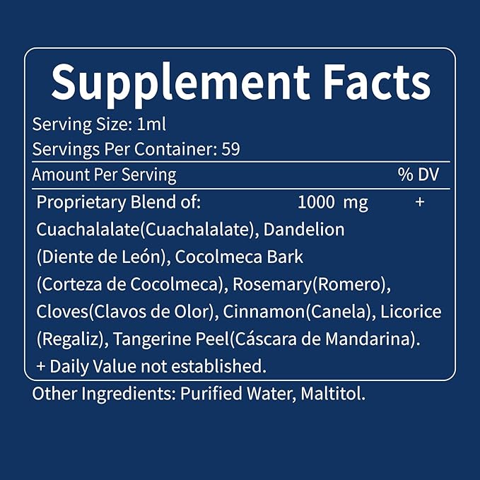 Digestive Health Drops, Cuachalalate Digestion Supplement for Gut Detox Cleanse Support and Stomach Ulcer, Corteza de Cocolmeca para Despertar digestivo y Limpiar Estomago. 2oz