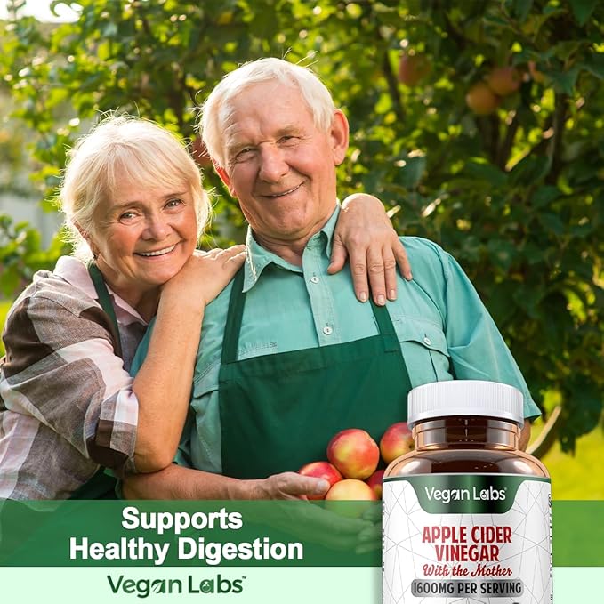 Vegan Labs Apple Cider Vinegar Capsules with The Mother- 180 Vegan Capsules, 1600MG Per Serving- 100% Natural ACV Pills- Supports Healthy Digestion, Keto, Weight Management, Detox, and Immune System