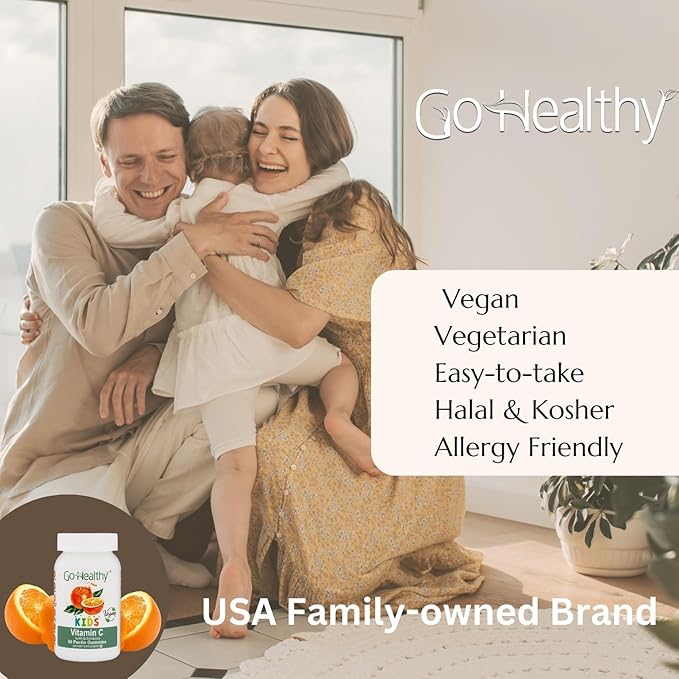 Go Healthy Vitamin C Gummies for Kids - Toddler & Children's Vitamin Gummy Supplement, Growth & Immune Support – Kosher, Halal, Non-GMO, Gluten-Free, Delicious Orange Flavor - 60 Servings