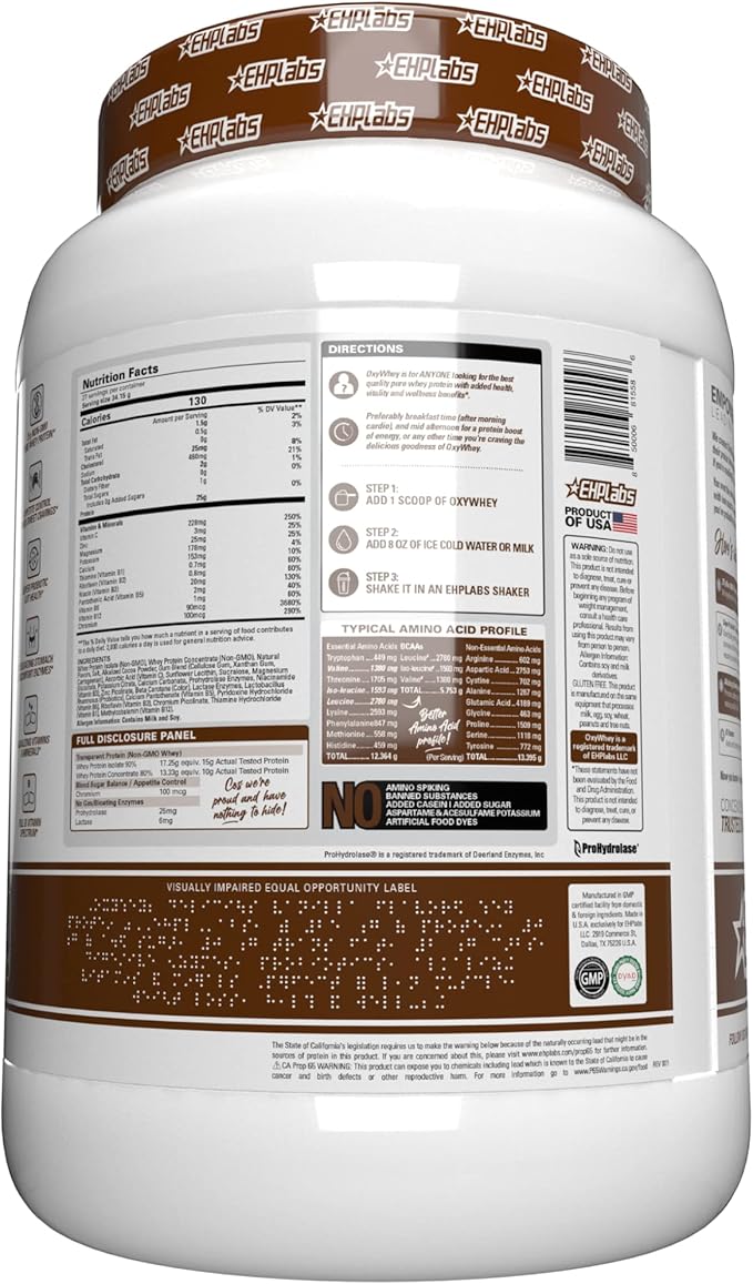 EHP Labs OxyWhey Whey Protein Powder - 25g of Whey Isolate Protein Powder, Meal Replacement Shake, Sugar Free Protein Powder - 25 Serves (Chocolate Caramel)